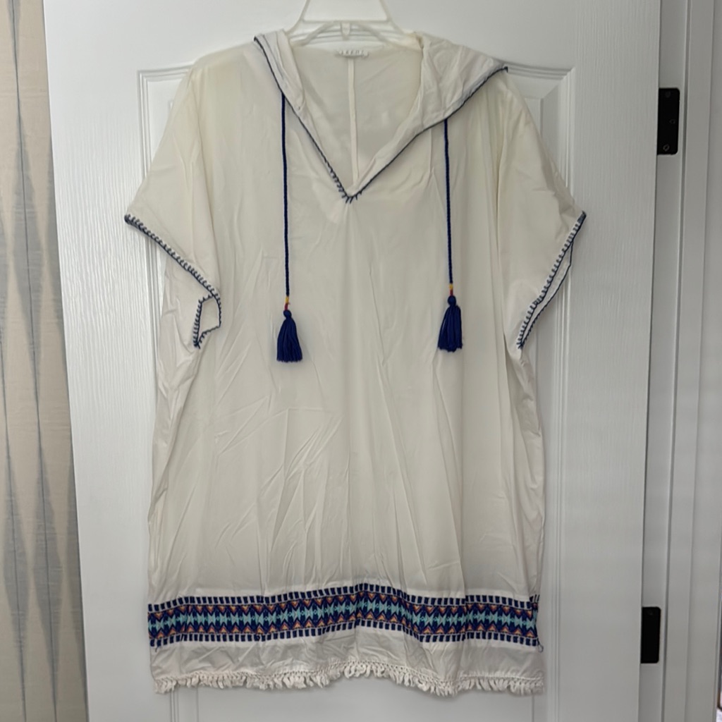 Cabana Life Cream Hooded Cover-Up With Blue Accents